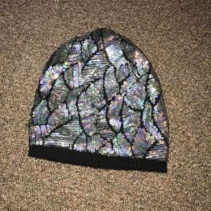 Silver and black sequin hat